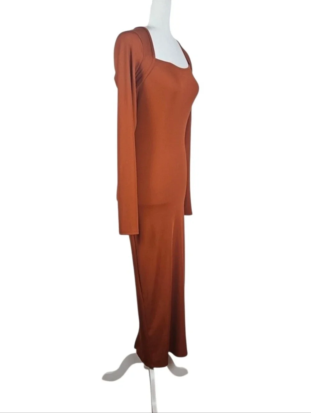 Terracotta Rust Orange Long Sleeve Square Neck Maxi Dress Fall Autumn Season